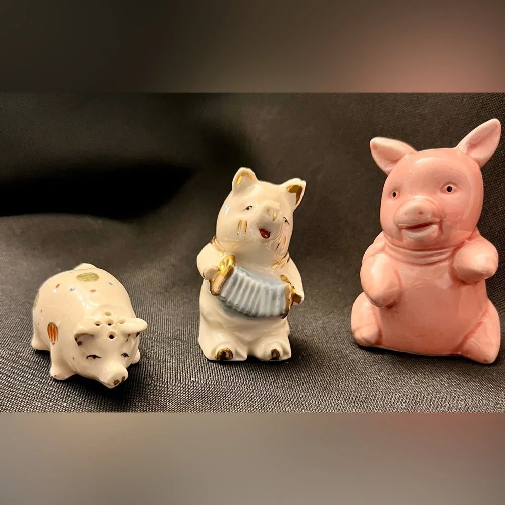 6pc Lot VTG Japan MCM Anthropomorphic Ceramic Pig Figurines Kitschy Whimsigoth